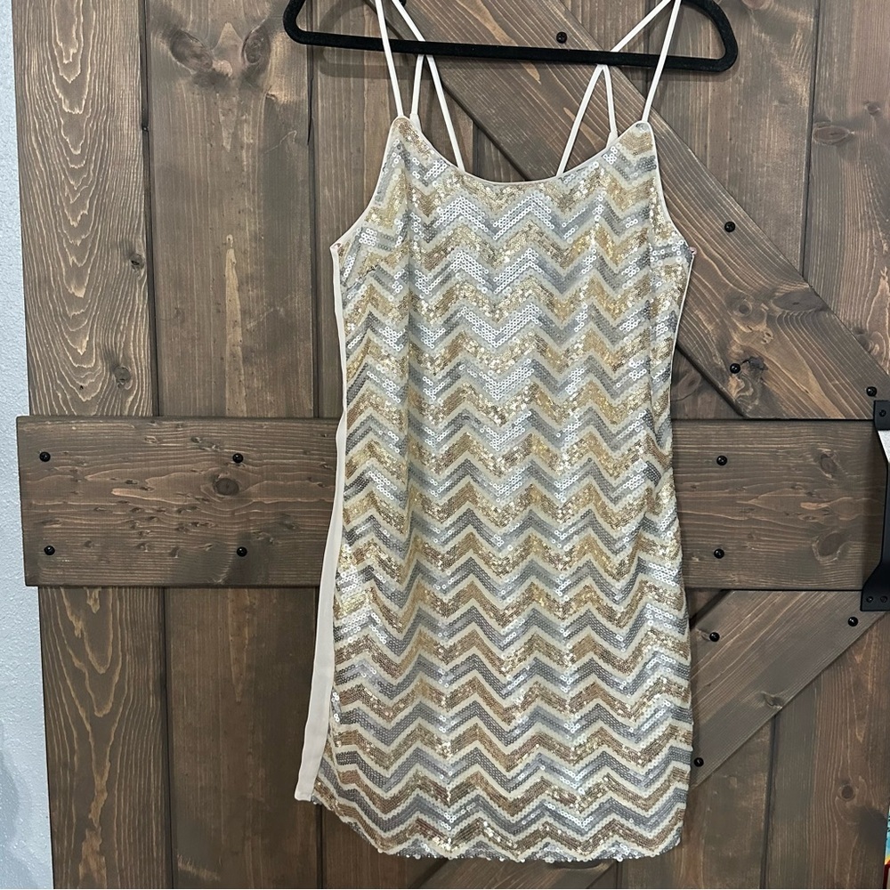Forever 21  Elegant Gold and Silver‎ Chevron Dress
